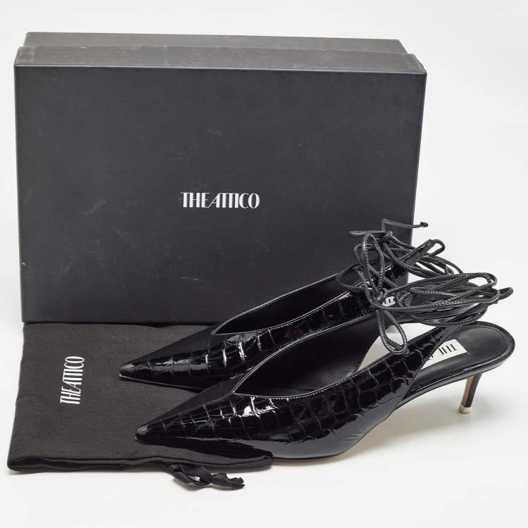 Pre Owned The Attico Black Croc Embossed Patent Leather Venus Slingback Pumps Size 39.5