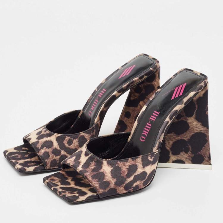 Pre Owned The Attico Brown/Black Satin Devon Slide Sandals Size 38