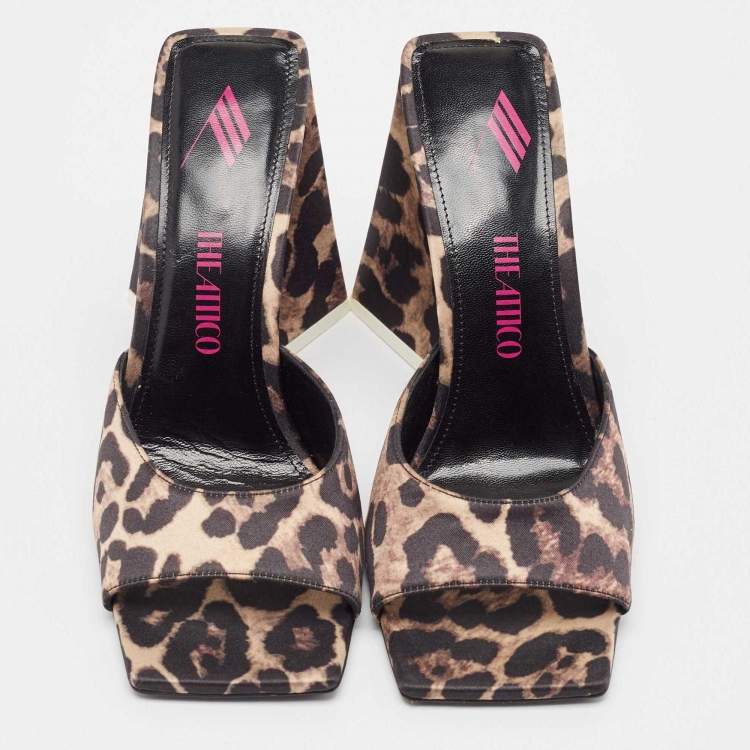 Pre Owned The Attico Brown/Black Satin Devon Slide Sandals Size 38
