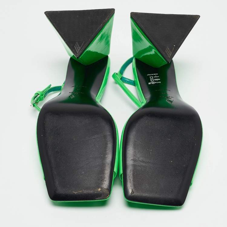 Pre Owned The Attico Green Patent Leather Devon Ankle Strap Sandals Size 38