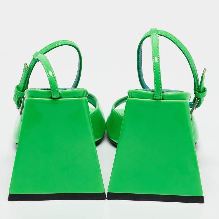 Pre Owned The Attico Green Patent Leather Devon Ankle Strap Sandals Size 38
