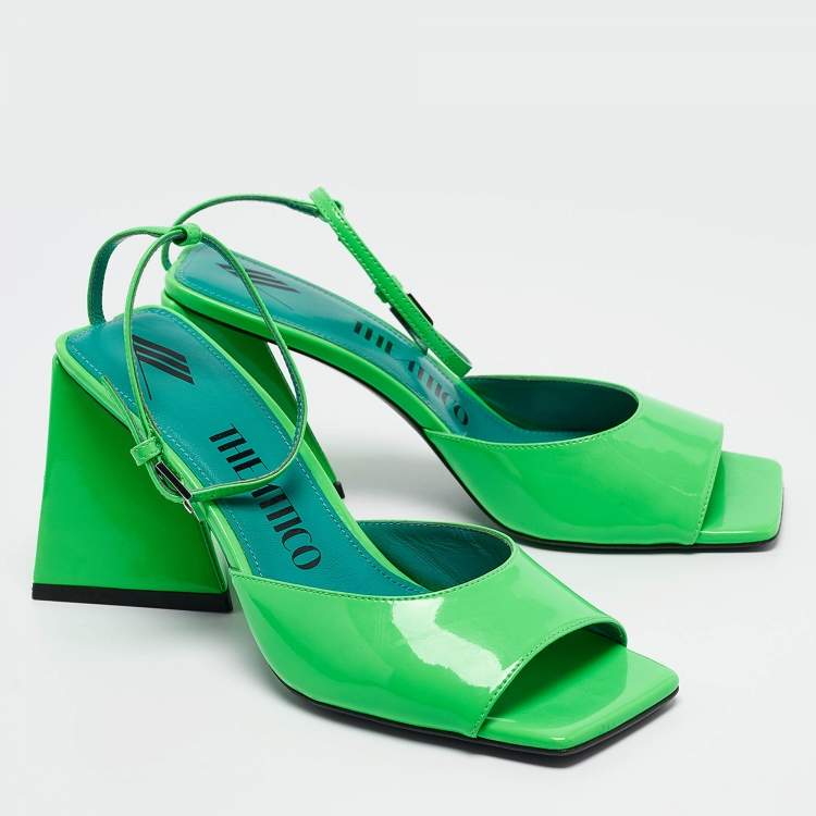 Pre Owned The Attico Green Patent Leather Devon Ankle Strap Sandals Size 38