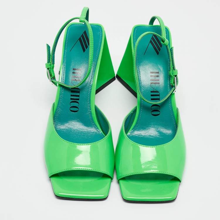 Pre Owned The Attico Green Patent Leather Devon Ankle Strap Sandals Size 38
