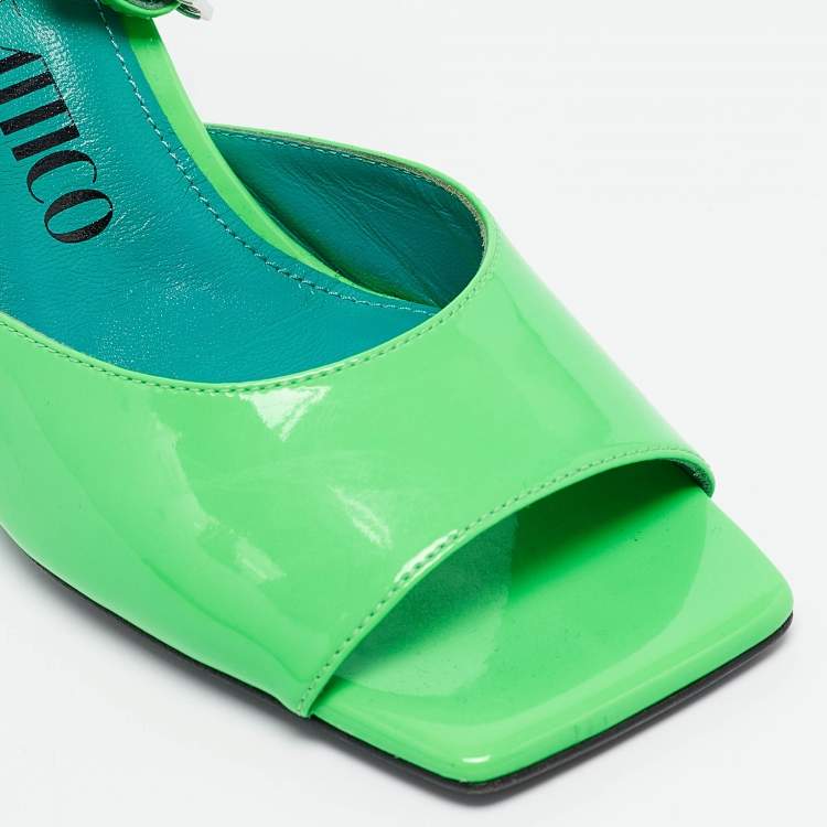 Pre Owned The Attico Green Patent Leather Devon Ankle Strap Sandals Size 38
