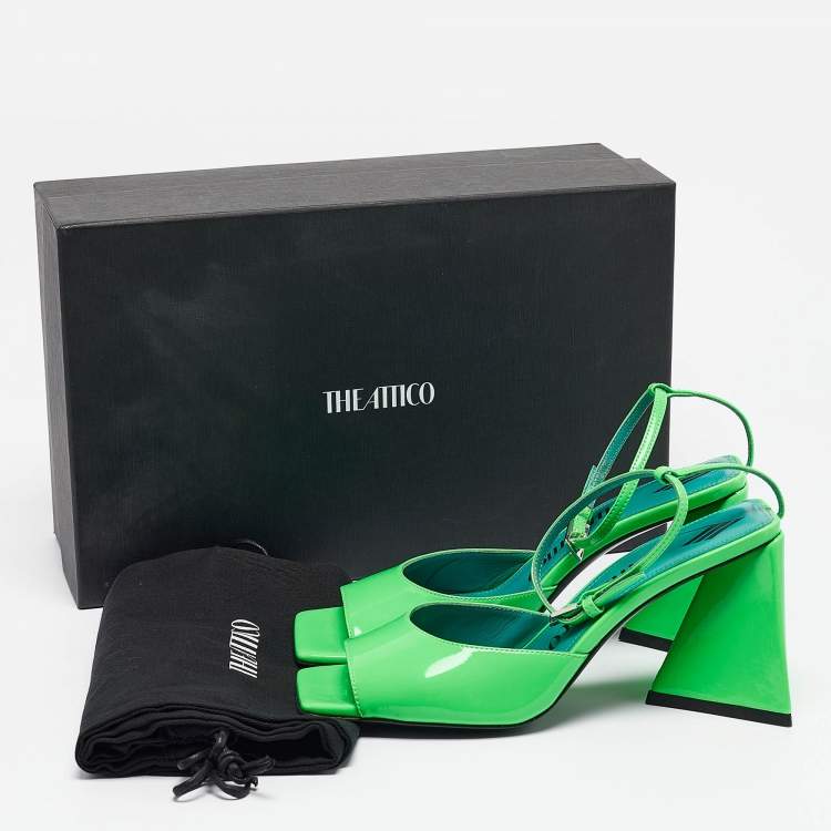 Pre Owned The Attico Green Patent Leather Devon Ankle Strap Sandals Size 38