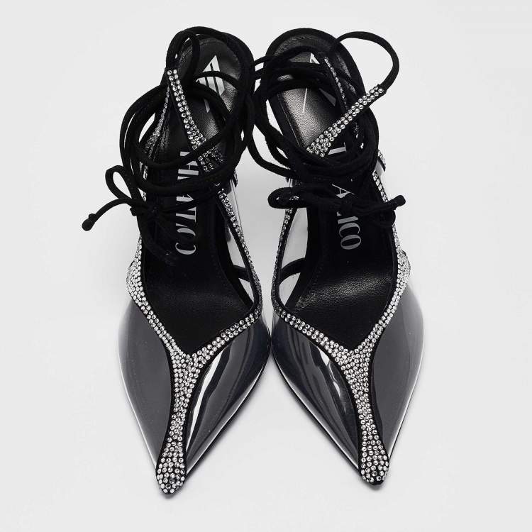 Pre Owned The Attico Transparent PVC and Suede Crystal Embellished Venus Pumps Size 38