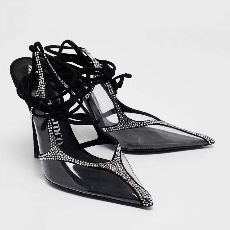 Pre Owned The Attico Transparent PVC and Suede Crystal Embellished Venus Pumps Size 38