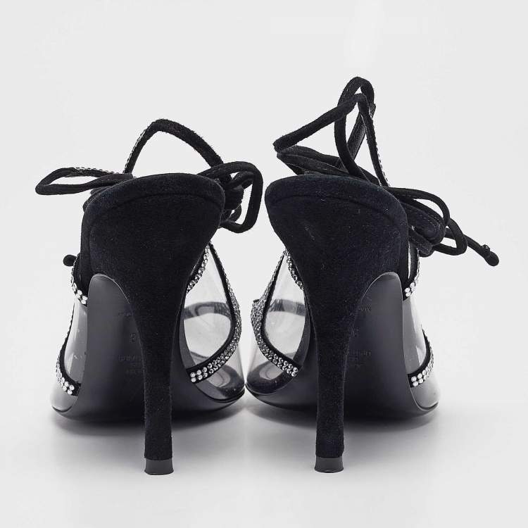 Pre Owned The Attico Transparent PVC and Suede Crystal Embellished Venus Pumps Size 38