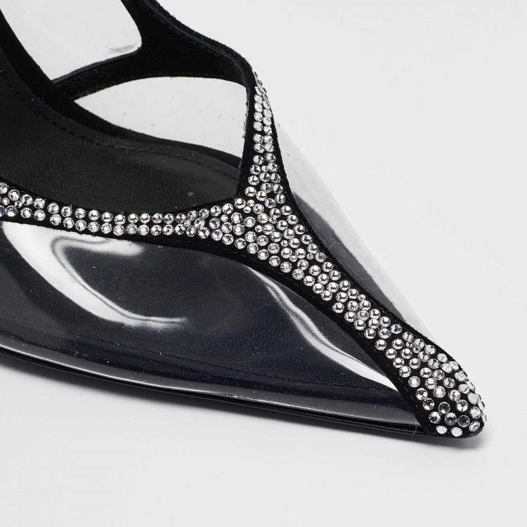 Pre Owned The Attico Transparent PVC and Suede Crystal Embellished Venus Pumps Size 38