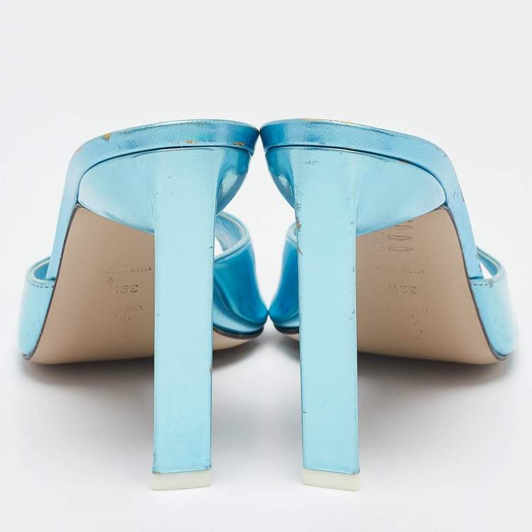 Pre Owned The Attico Blue Patent Leather Devon Slide Sandals Size 39.5