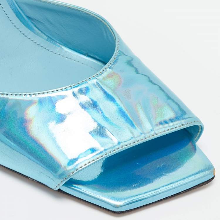 Pre Owned The Attico Blue Patent Leather Devon Slide Sandals Size 39.5