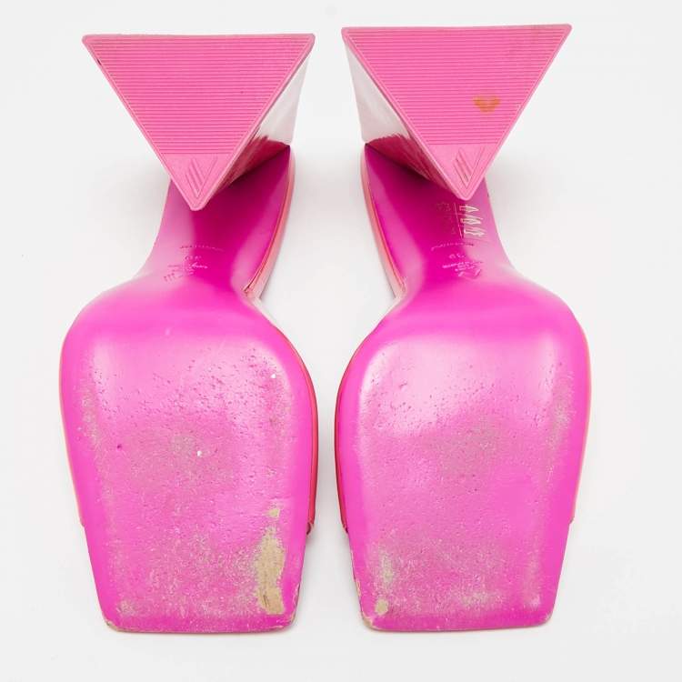 Pre Owned The Attico Fuchsia Pink Patent Leather Devon Slide Sandals Size 39