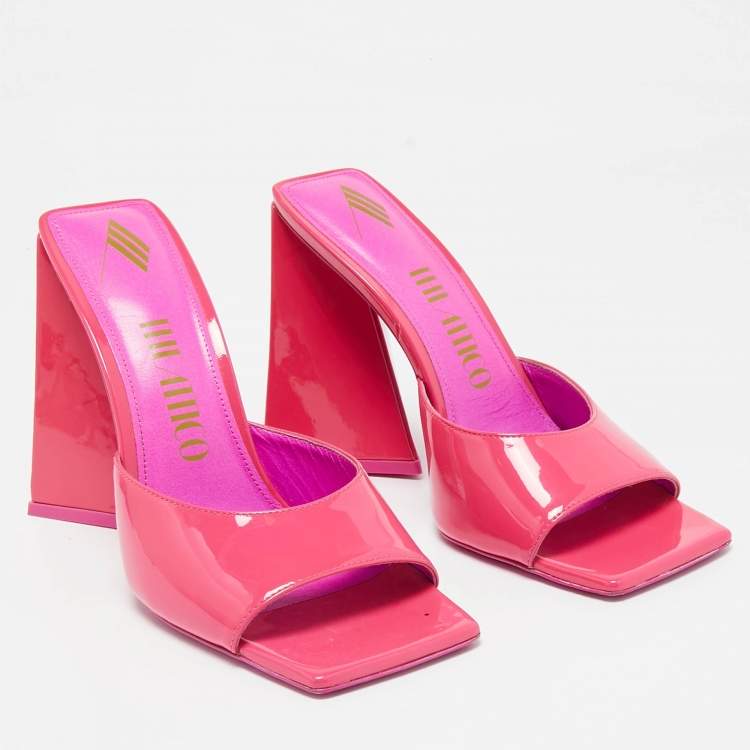 Pre Owned The Attico Fuchsia Pink Patent Leather Devon Slide Sandals Size 39