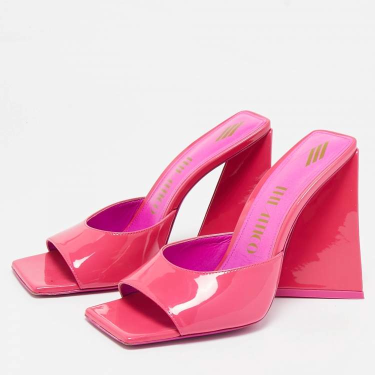 Pre Owned The Attico Fuchsia Pink Patent Leather Devon Slide Sandals Size 39