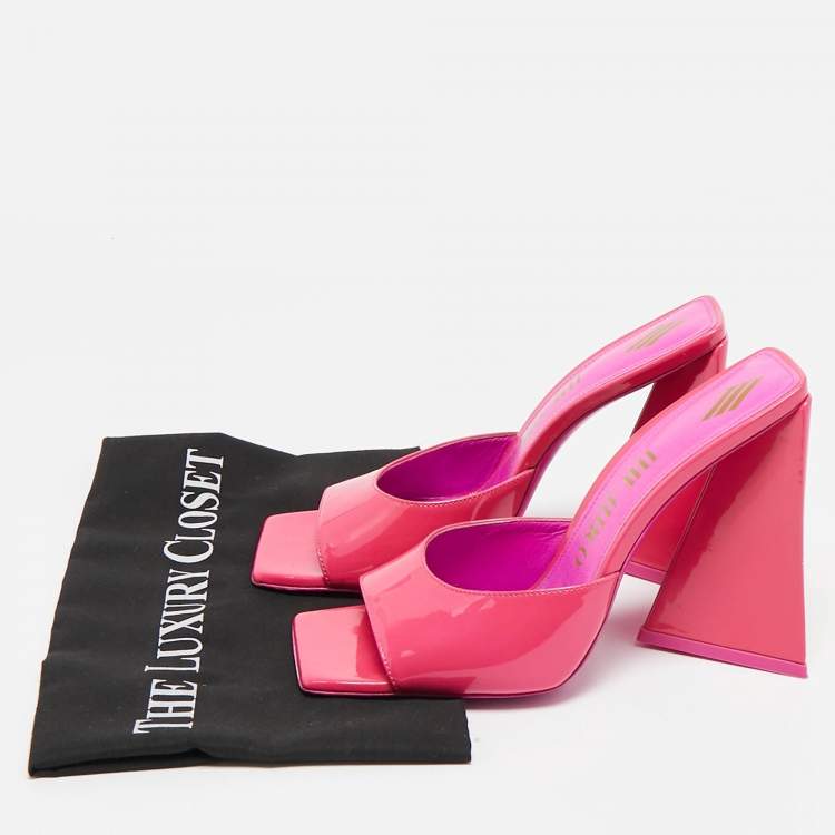 Pre Owned The Attico Fuchsia Pink Patent Leather Devon Slide Sandals Size 39