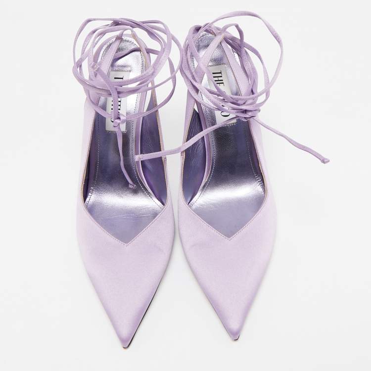 Pre Owned The Attico Purple Satin Venus Ankle Wrap Pumps Size 39