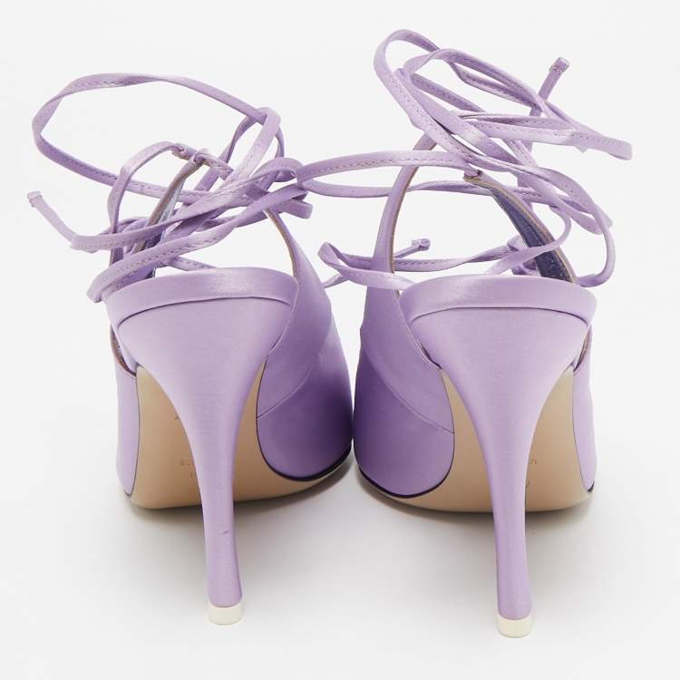 Pre Owned The Attico Purple Satin Venus Ankle Wrap Pumps Size 39