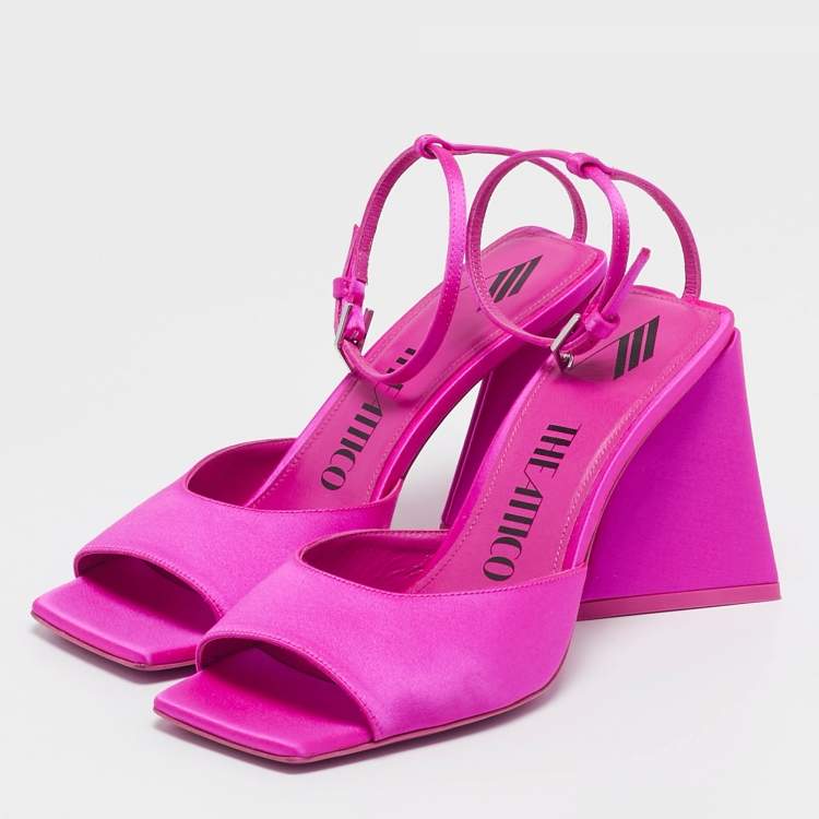 Pre Owned The Attico Fuchsia Satin Piper Ankle Strap Sandals Size 37