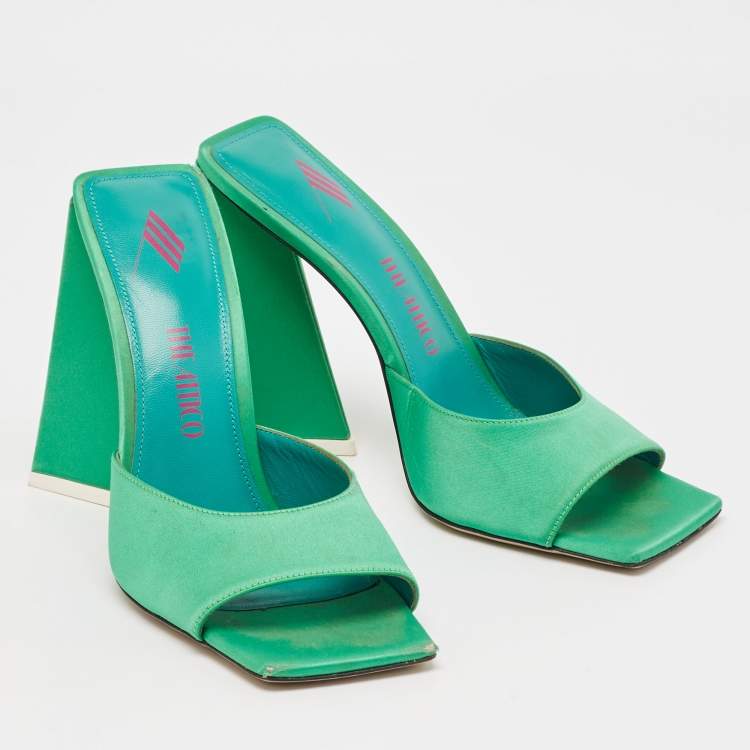 Pre Owned The Attico Green Satin Devon Slide Sandals Size 38