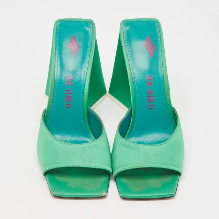Pre Owned The Attico Green Satin Devon Slide Sandals Size 38