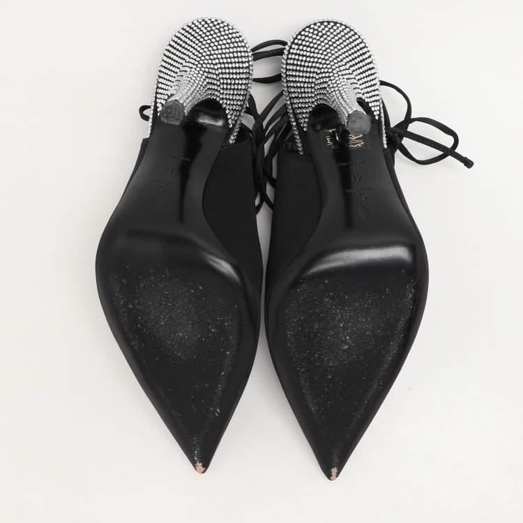 Pre Owned The Attico Black Satin Venus Ankle Wrap Pumps Size 41