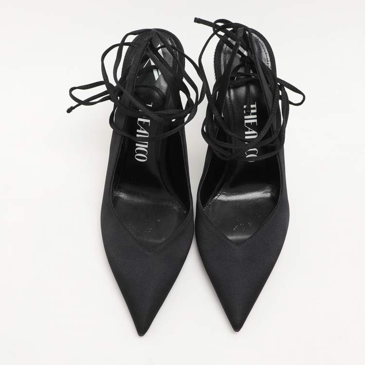 Pre Owned The Attico Black Satin Venus Ankle Wrap Pumps Size 41