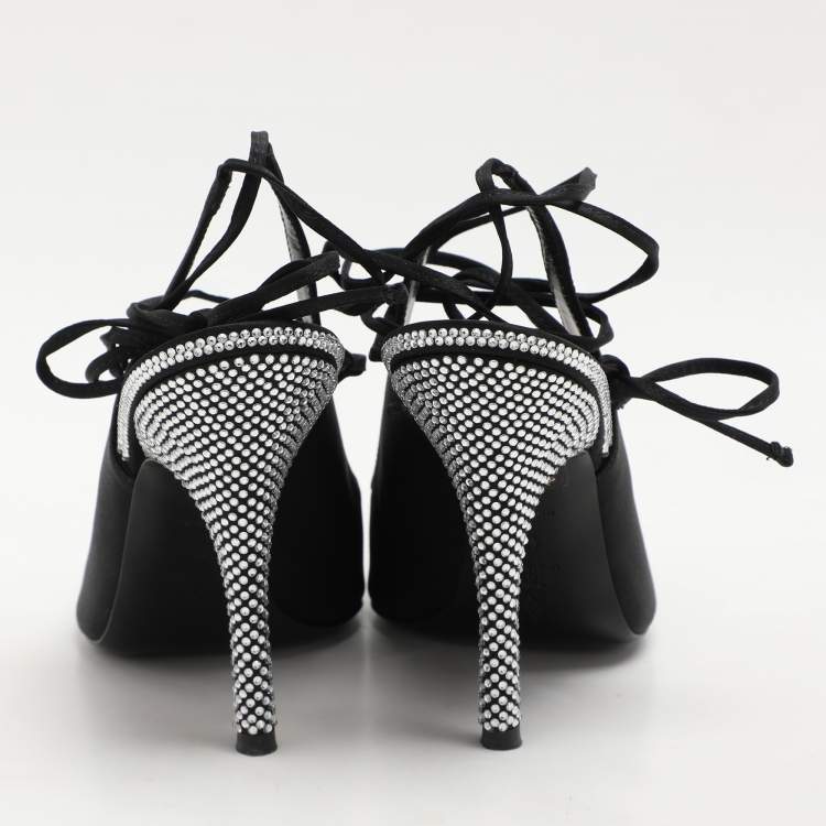 Pre Owned The Attico Black Satin Venus Ankle Wrap Pumps Size 41