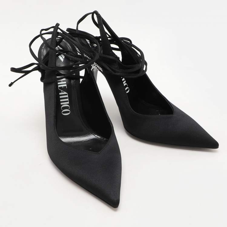 Pre Owned The Attico Black Satin Venus Ankle Wrap Pumps Size 41