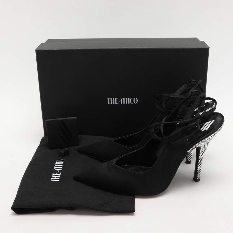 Pre Owned The Attico Black Satin Venus Ankle Wrap Pumps Size 41