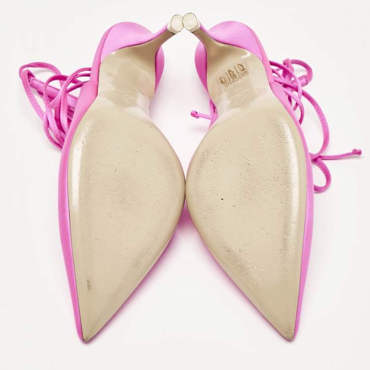 Pre Owned The Attico Pink Satin Venus Ankle Tie Pumps Size 38