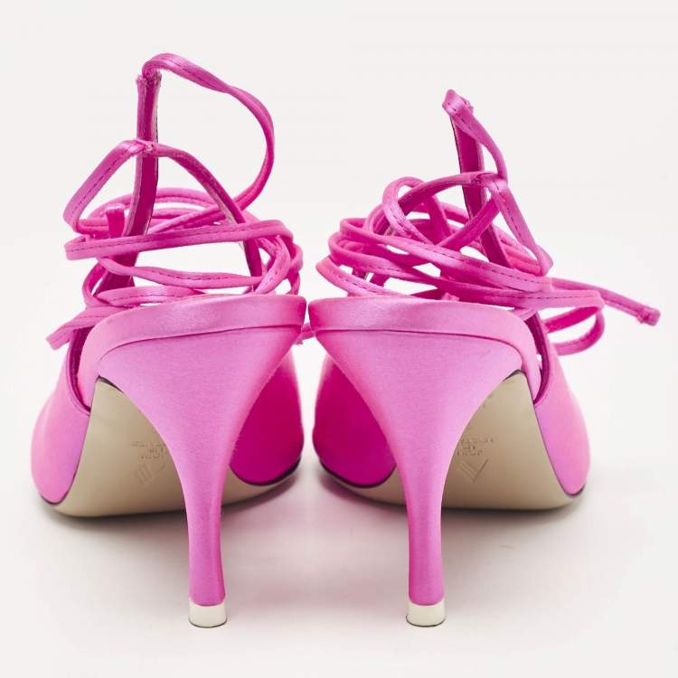 Pre Owned The Attico Pink Satin Venus Ankle Tie Pumps Size 38
