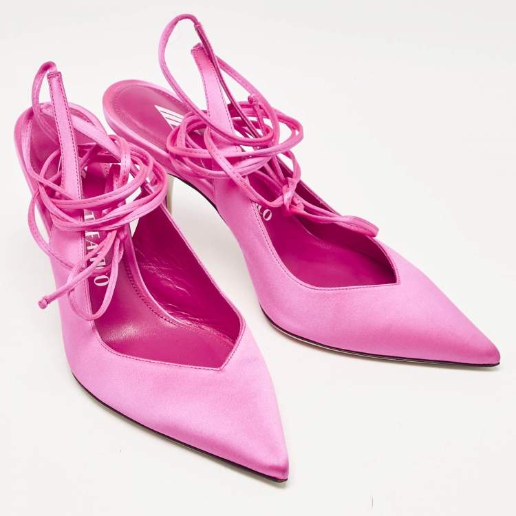 Pre Owned The Attico Pink Satin Venus Ankle Tie Pumps Size 38