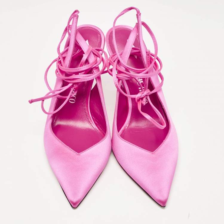 Pre Owned The Attico Pink Satin Venus Ankle Tie Pumps Size 38