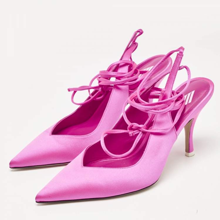Pre Owned The Attico Pink Satin Venus Ankle Tie Pumps Size 38