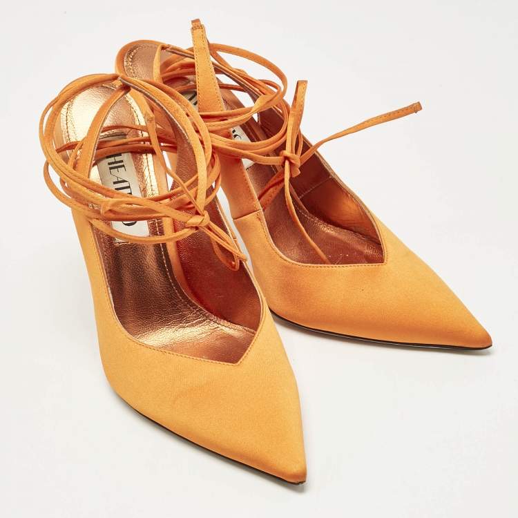 Pre Owned The Attico Orange Satin Venus Ankle Tie Pumps Size 36