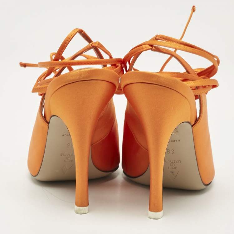 Pre Owned The Attico Orange Satin Venus Ankle Tie Pumps Size 36