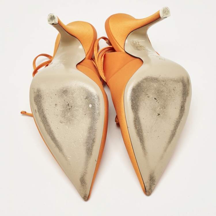 Pre Owned The Attico Orange Satin Venus Ankle Tie Pumps Size 36