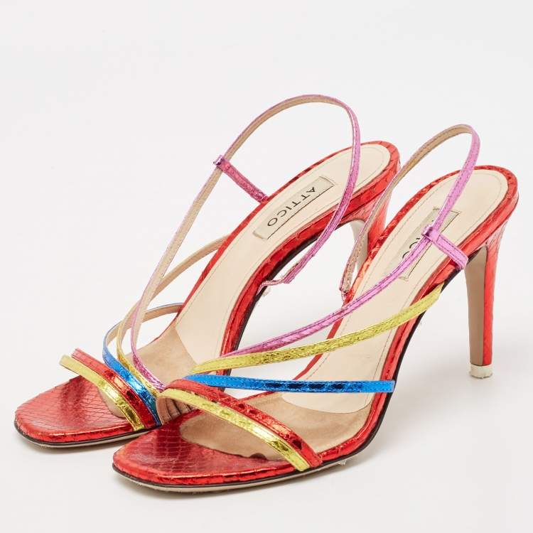 Pre Owned The Attico Multicolor Snakeskin Embossed Leather Ankle Strap Sandals Size 36
