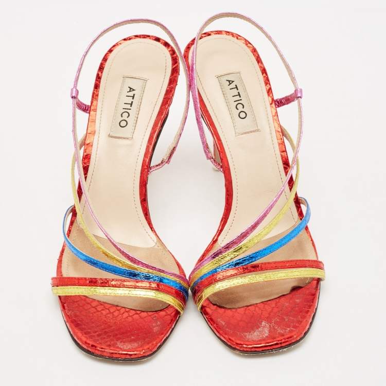 Pre Owned The Attico Multicolor Snakeskin Embossed Leather Ankle Strap Sandals Size 36
