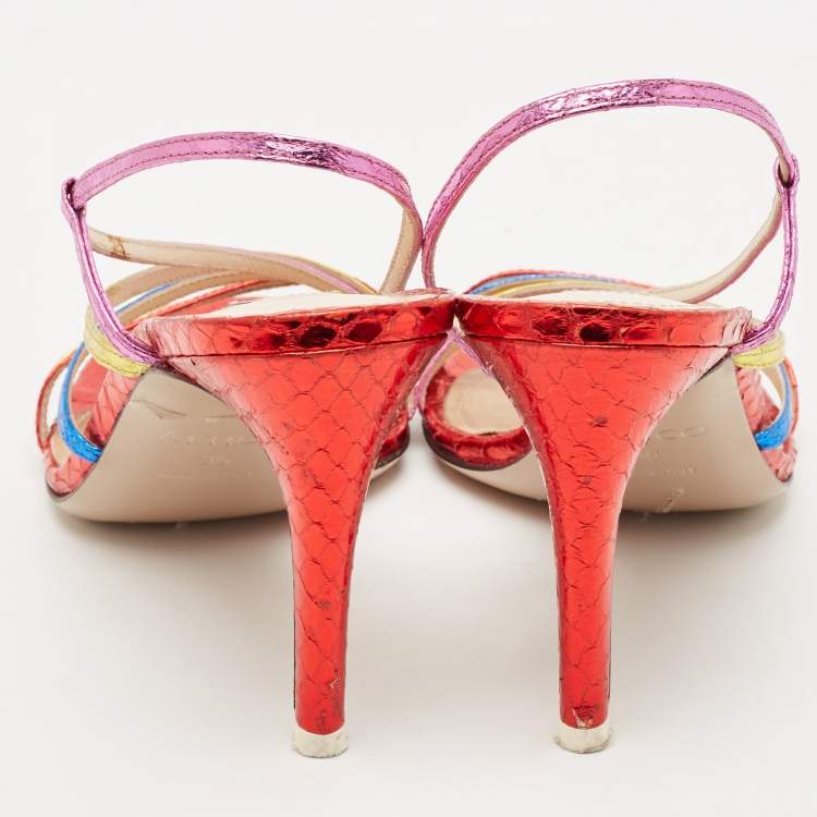 Pre Owned The Attico Multicolor Snakeskin Embossed Leather Ankle Strap Sandals Size 36