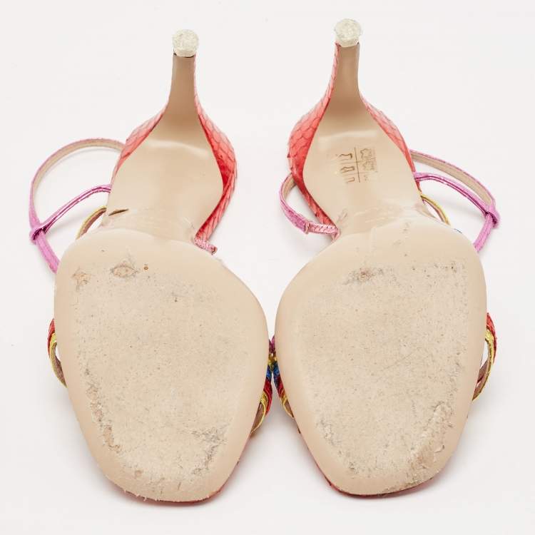 Pre Owned The Attico Multicolor Snakeskin Embossed Leather Ankle Strap Sandals Size 36