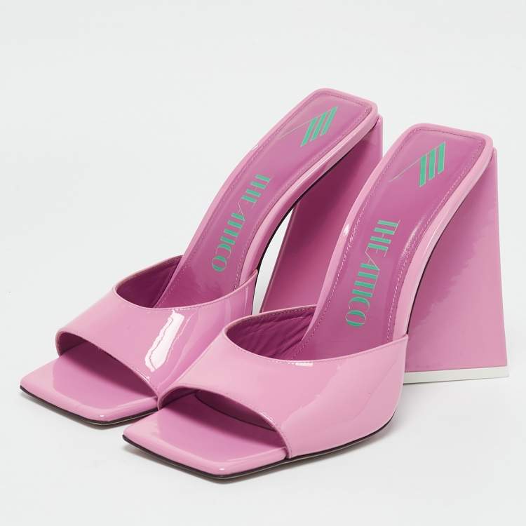 Pre Owned The Attico Pink Patent Leather Devon Slide Sandals Size 39