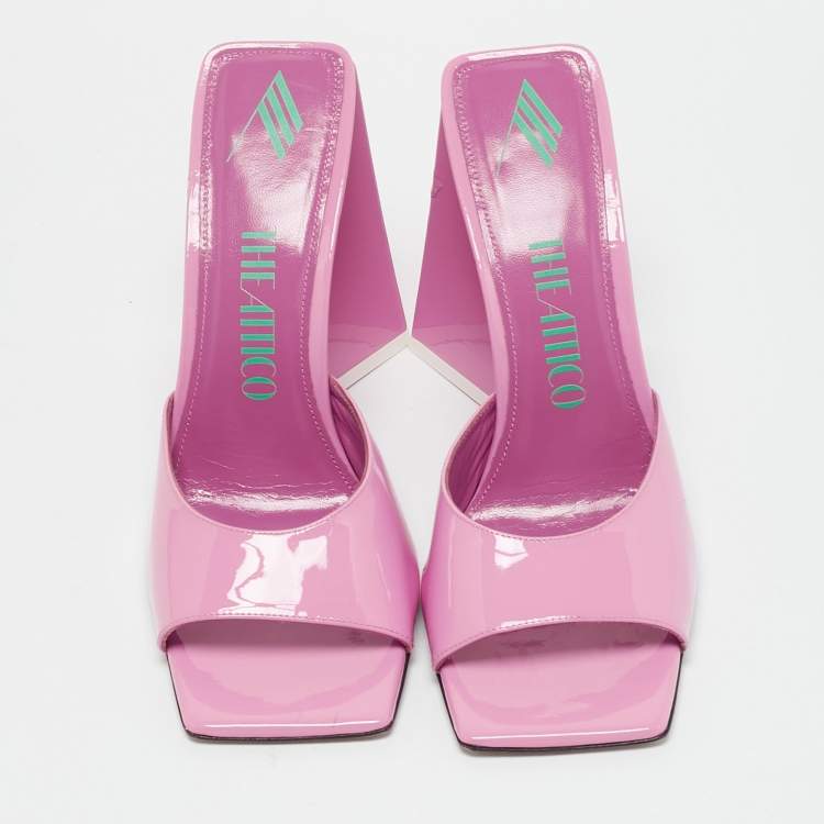 Pre Owned The Attico Pink Patent Leather Devon Slide Sandals Size 39