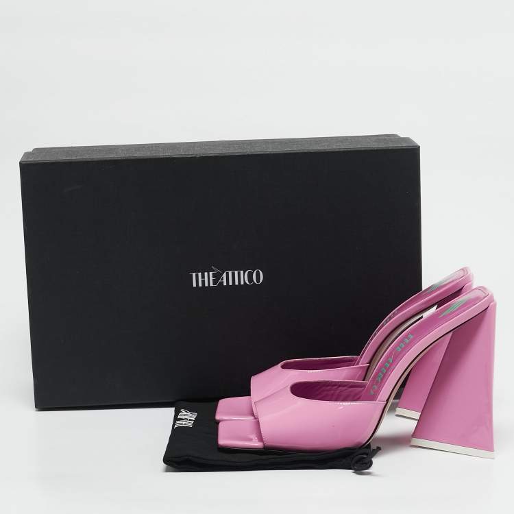 Pre Owned The Attico Pink Patent Leather Devon Slide Sandals Size 39