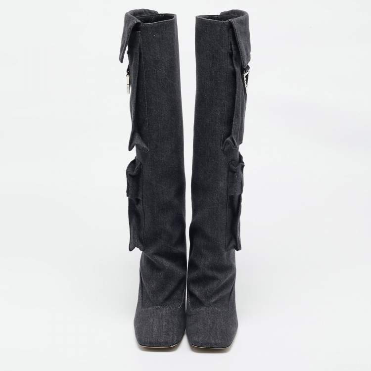 Pre Owned The Attico Grey Denim Sienna Knee Length Boots Size 36.5