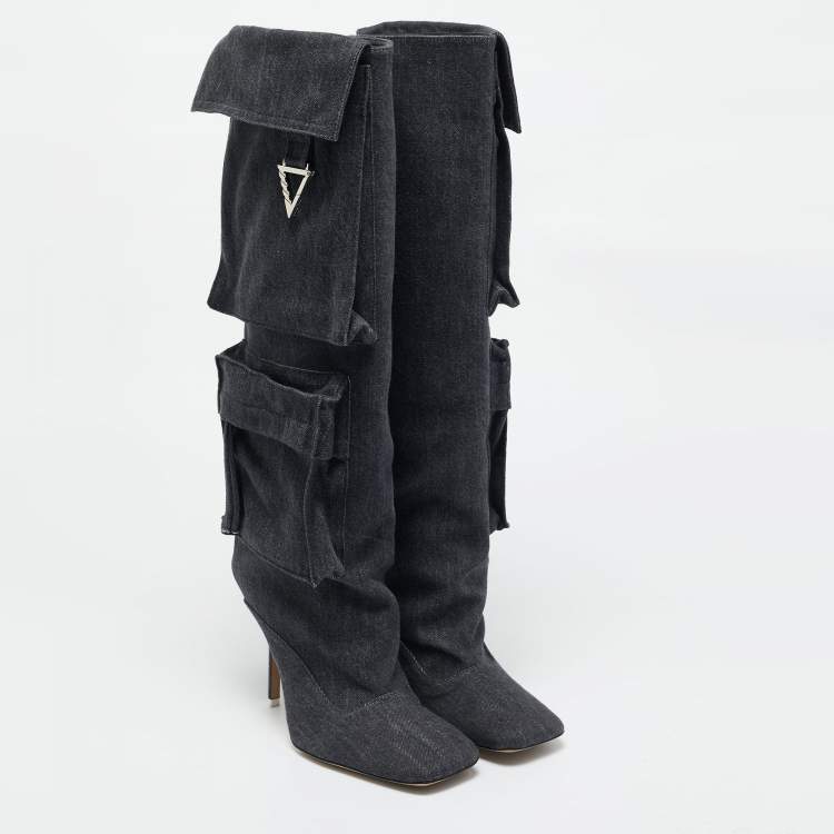 Pre Owned The Attico Grey Denim Sienna Knee Length Boots Size 36.5