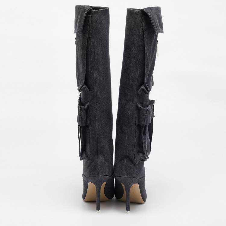 Pre Owned The Attico Grey Denim Sienna Knee Length Boots Size 36.5