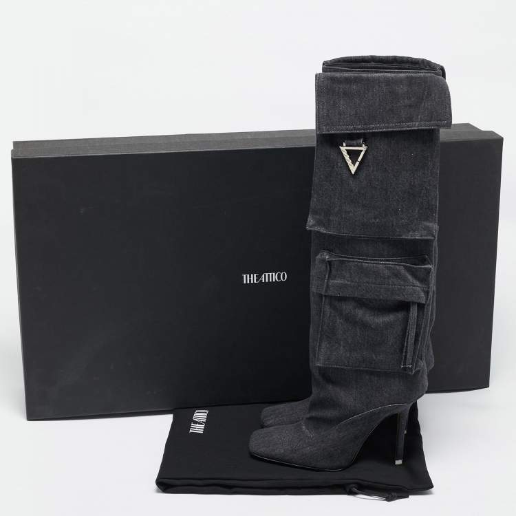 Pre Owned The Attico Grey Denim Sienna Knee Length Boots Size 36.5