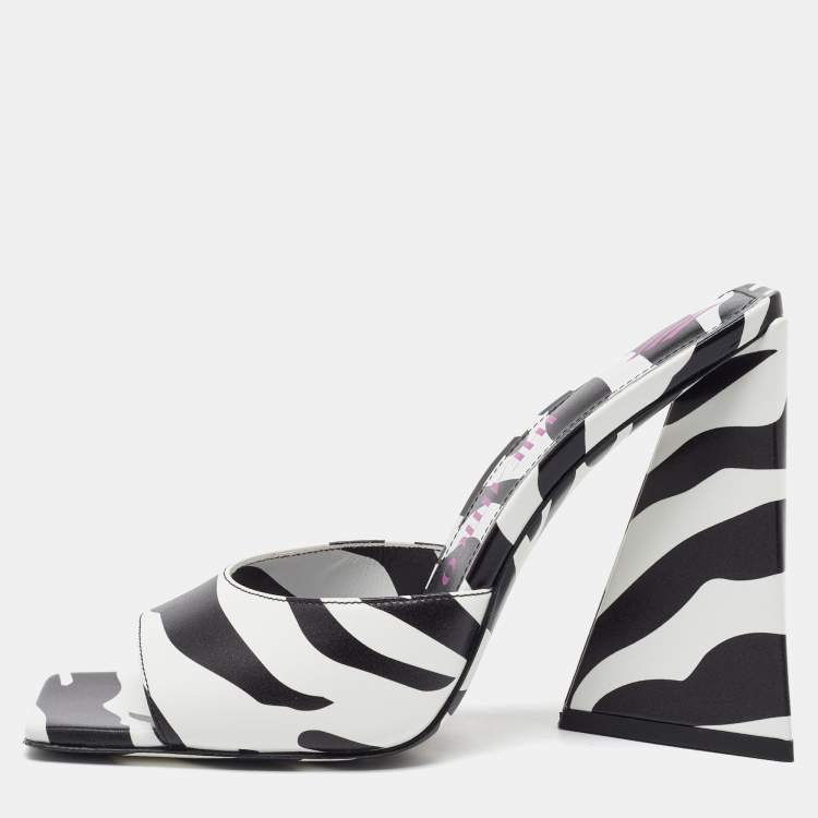 Pre Owned The Attico Black/White Zebra Print Leather Devon Open Toe Sandals Size 39