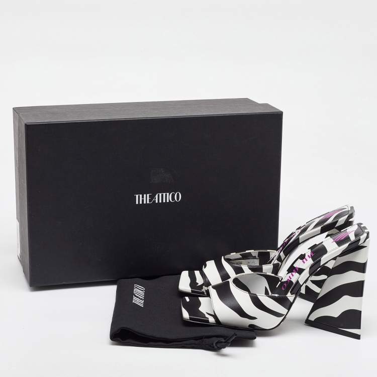Pre Owned The Attico Black/White Zebra Print Leather Devon Open Toe Sandals Size 39